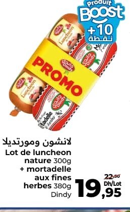 Lunched nature + mortadelle aux fines herbes Dindy – Lot de 2 (300g + 380g)