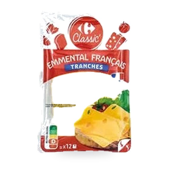Fromage Emmental en tranches Carrefour – 200g (12 tranches)