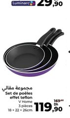Poêles effet teflon V Home – Lot de 3 pièces – 18 + 22 + 26cm