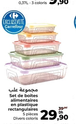 Boîtes alimentaires en plastique rectangulaires – Lot de 5