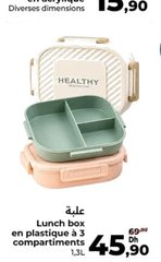 Boîte repas en plastique à 3 compartiments – 1.3L