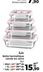 Boîte hermétique carrée en verre – 35 cl