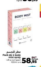 Spray corporel Body Mist – Lot de 4 x 100ml