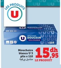 Mouchoirs blancs U – Lot de 10 x 110