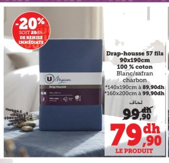 Drap-housse 57 fils 90x190cm – U MAISON