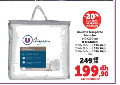 Couette tempérée blanche 140x200cm – U MAISON