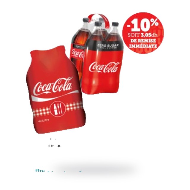 Boissons gazeuses Coca-Cola / Zéro – Lot de 4 x 1L