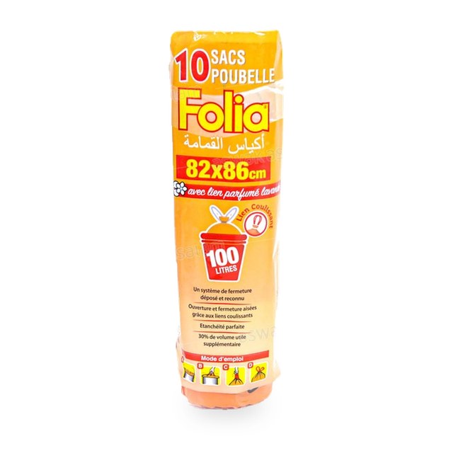 10 SACS POUBELLES DRAWSTRING 100L FOLIA