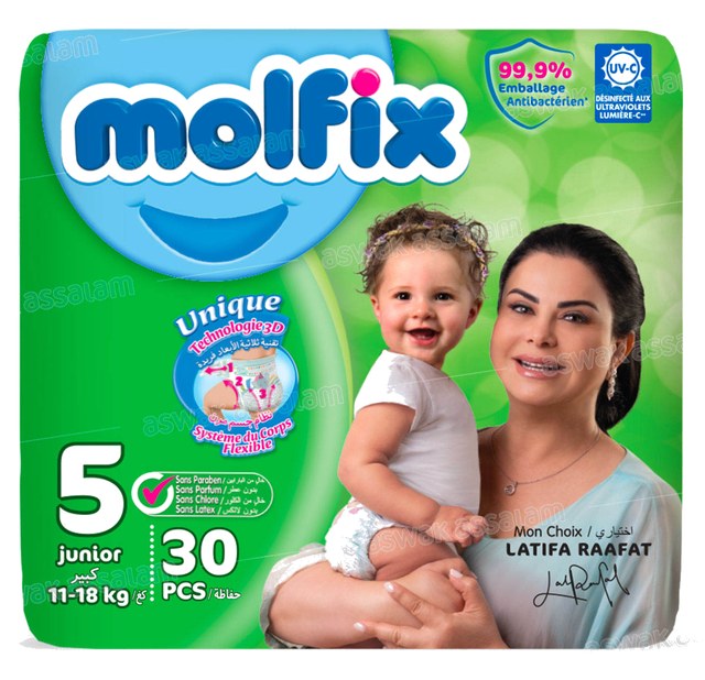 COUCHES BEBE JUNIOR 11-18KG 30 UNITES VALUE PACK MOLFIX