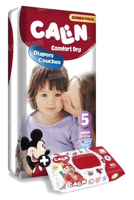 COUCHES BEBE JUNIOR 18-25 KG 48 UNITES JUMBO PACK CALIN + LINGETTES 55 UNITES CALIN GRATUITES