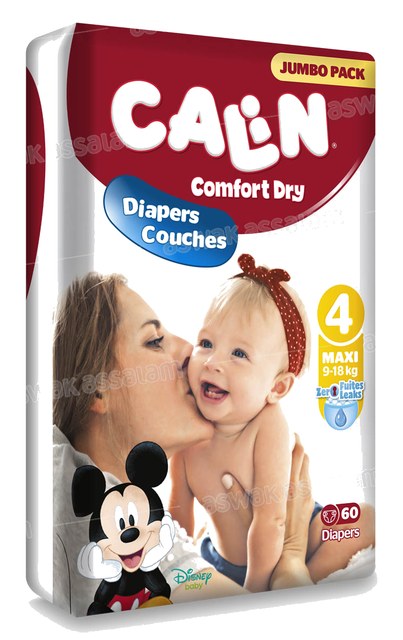 COUCHES BEBE MAXI 9-18 KG 60 UNITES JUMBO PACK CALIN