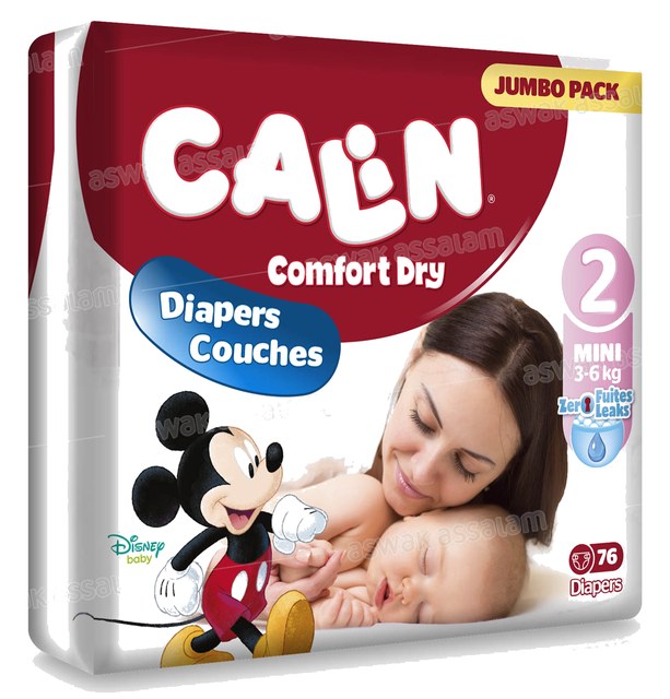 COUCHES BEBE MINI 3-6 KG 76 UNITES JUMBO PACK CALIN