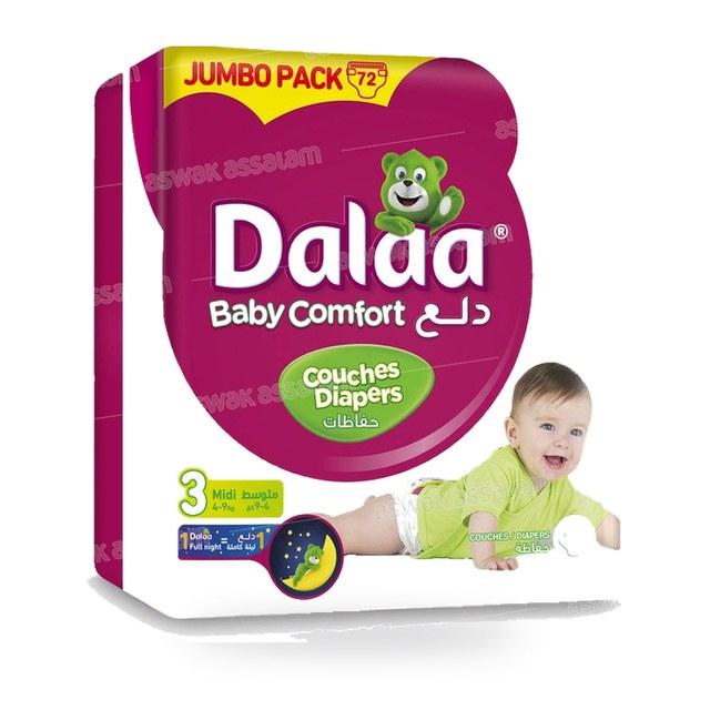 COUCHES BEBE MINI 4-9KG 72 UNITES JUMBO PACK DALAA