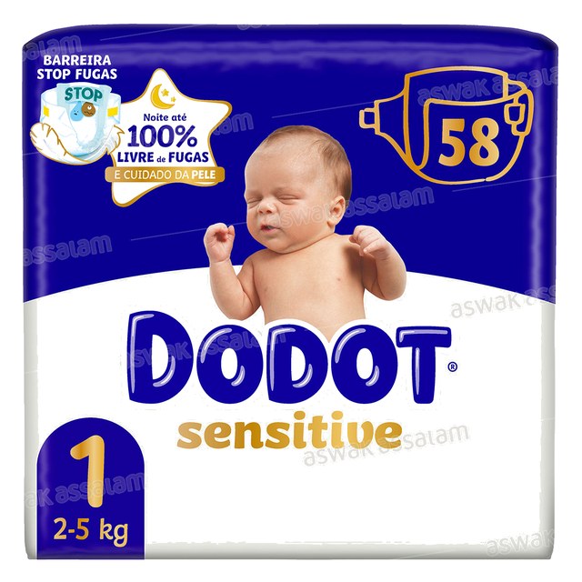 COUCHES BEBE SENSITIVE TAILLE 1 JUMBO PACK 58 UNITES DODOT
