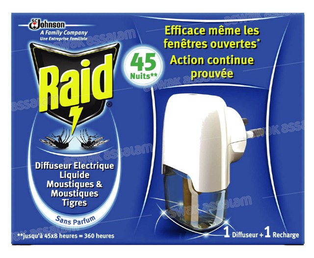 DIFFUSEUR ELECTRIQUE LIQUIDE SANS PARFUM + RECHARGE 45 NUITS RAID