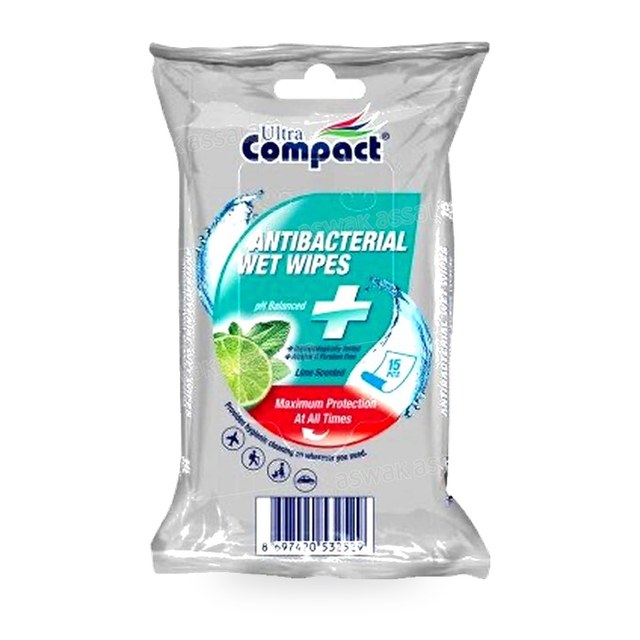 LINGETTES ANTIBACTERIENNES 15 UNITES ULTRA COMPACT