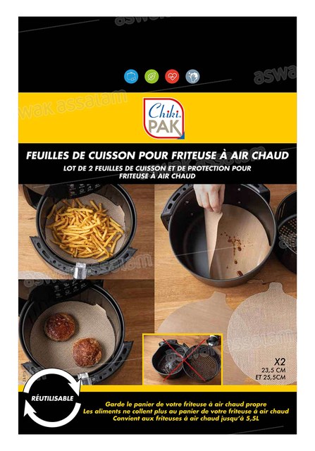 LOT DE 2 FEUILLES DE CUISSON POUR AIR FRYER 23,5CM ET 25,5CM CHIKIPAK