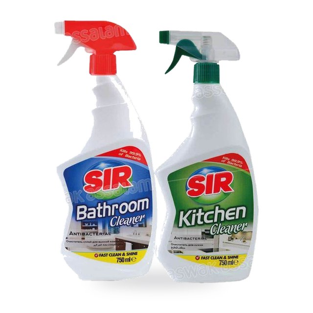 LOT DE 2 NETTOYANTS ANTIBACTERIENS CUISINE + SALLE DE BAIN 750ML SIR
