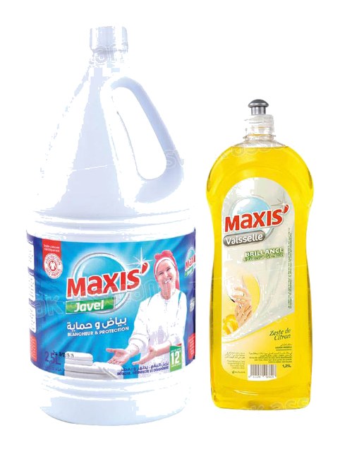 LOT EAU DE JAVEL 2,5L + LIQUIDE VAISSELLE 750ML MAXIS
