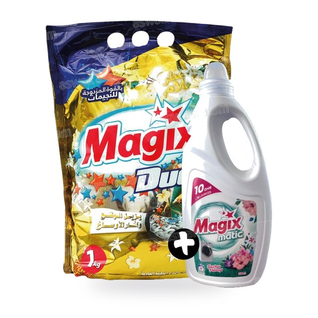 LOT LESSIVE POUDRE MAIN DUO 1KG + LESSIVE LIQUIDE MACHINE 500ML MAGIX