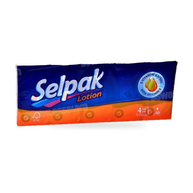MOUCHOIR DE POCHE LOTION 4 PLIS 10 UNITES SELPAK