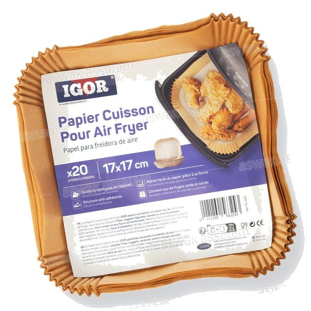 PAPIER CUISSON POUR AIR FRYER CARRE 17*17CM 20 UNITES IGOR
