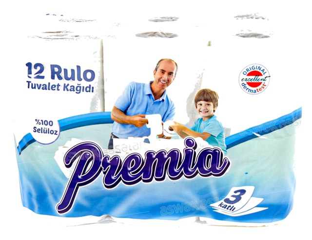 PAPIER HYGIENIQUE 3 PLIS 12 ROULEAUX PREMIA
