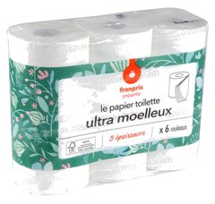 PAPIER HYGIENIQUE 5 PLIS 6 ROULEAUX FRANPRIX