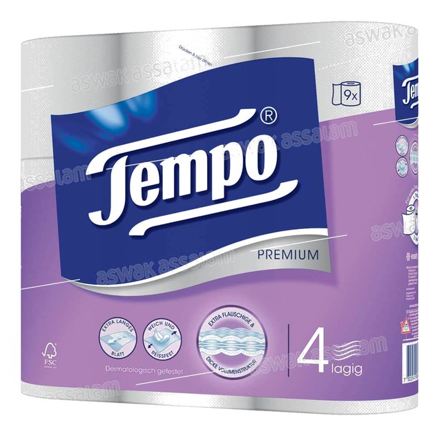 PAPIER HYGIENIQUE BLANC 4 PLIS 9 UNITES TEMPO