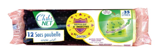 SAC POUBELLE PARFUME AVEC REPULSIF D’INSECTES 35L 12 UNITES CHIKI NET