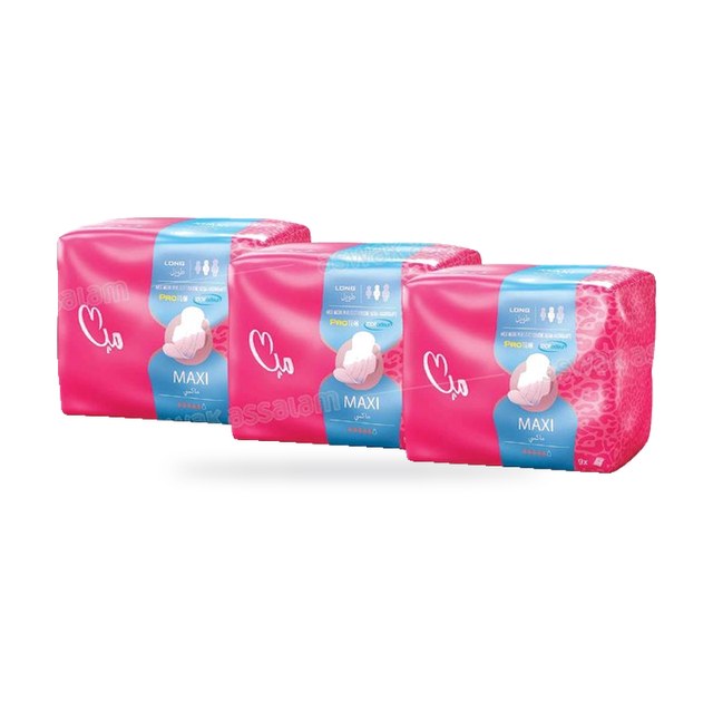 LOT DE 3 PAQUETS DE SERVIETTES HYGIENIQUES MAXI NORMALES MIA ( 2 ACHETES = 1 GRATUIT )