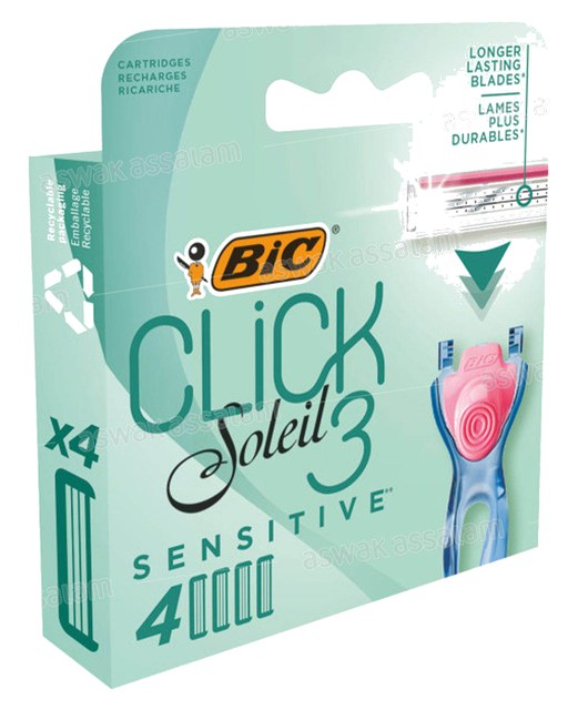 PACK RASOIR CLICK 3 SOLEIL SENSITIVE + 4 RECHARGES 3 LAMES BIC