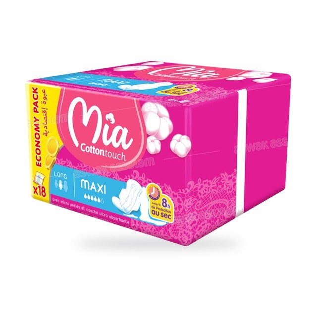 SERVIETTES HYGIENIQUES MAXI LONG ECONOMY PACK 18 UNITES MIA