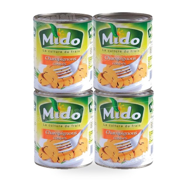 LOT DE 4 BOITES DE CHAMPIGNONS COUPES 184G MIDO (3 ACHETES = 1 GRATUIT)