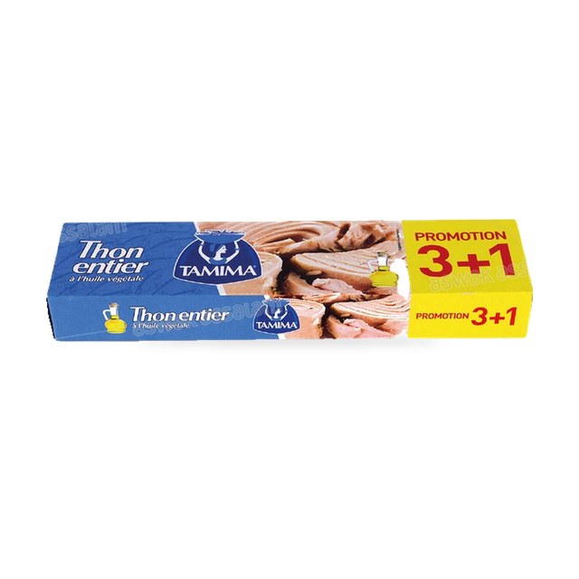 LOT DE 4 BOITES DE THON A L’HUILE VEGETALE 80G TAMIMA (3 ACHETES = 1 GRATUIT)