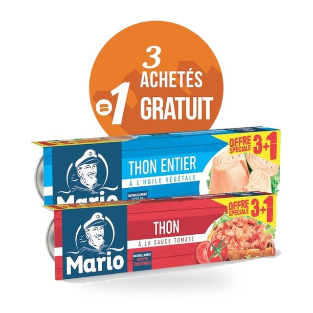 Lot de 4 boîtes de thon à l’huile végétale ou à la sauce tomate 800g – MARIO