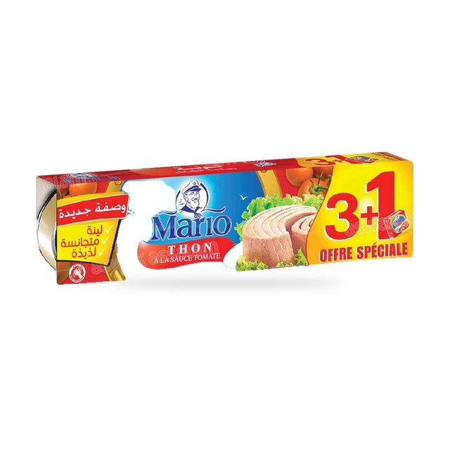 LOT DE 4 BOITES DE THON A LA SAUCE TOMATE 80G MARIO (3 ACHETES = 1 GRATUIT)