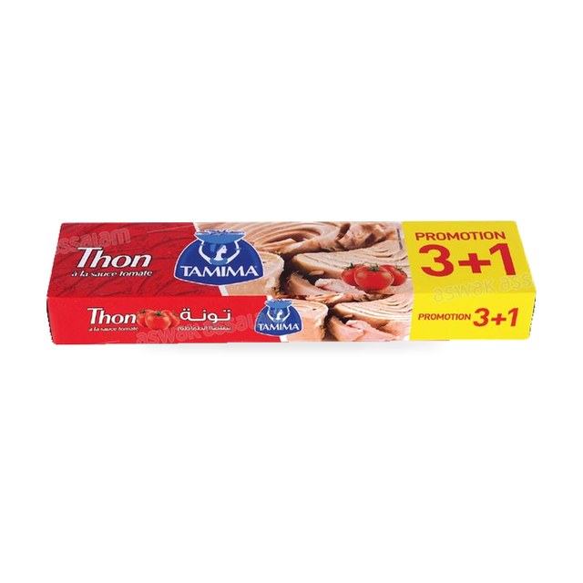 LOT DE 4 BOITES DE THON A LA SAUCE TOMATE 80G TAMIMA (3 ACHETES = 1 GRATUIT)