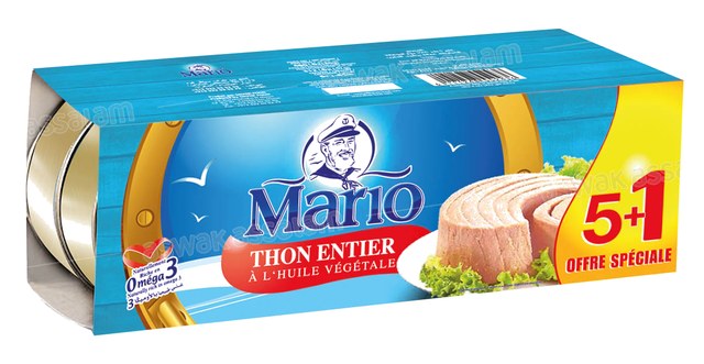 LOT DE 6 BOITES DE THON A L’HUILE VEGETALE 80G MARIO (5 ACHETES = 1 GRATUIT)