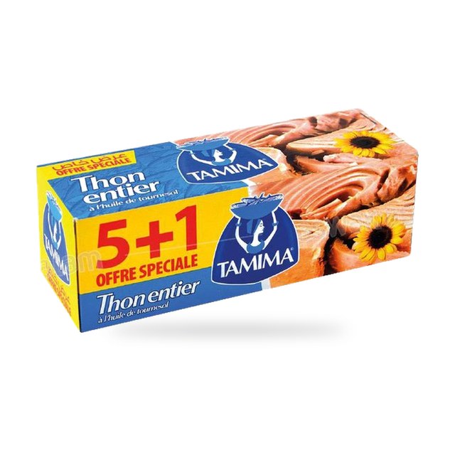 LOT DE 6 BOITES DE THON A LHUILE DE TOURNESOL 80G TAMIMA (5 ACHETES = 1 GRATUIT)