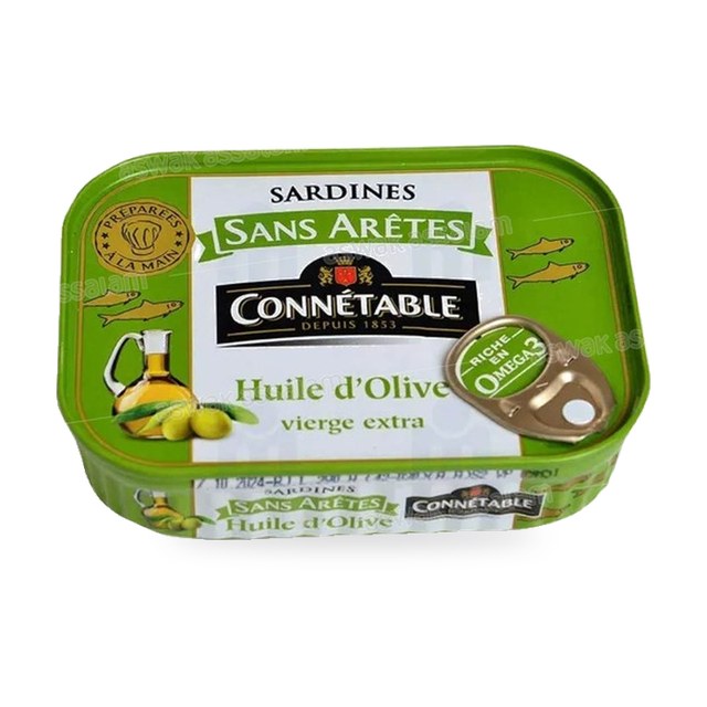 SARDINES SANS ARETES A L’HUILE D’OLIVE EXTRA VIERGE 140G CONNETABLE
