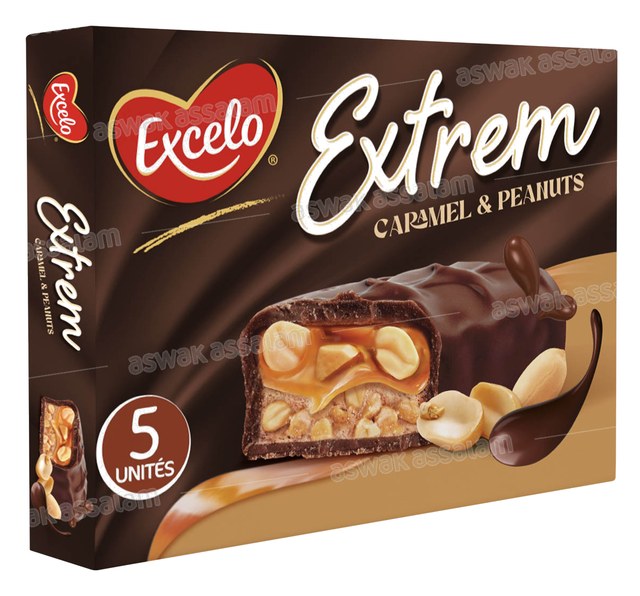 BARRE CARAMEL & PEANUTS EXTREM PACK DE 5 UNITES 34G EXCELO