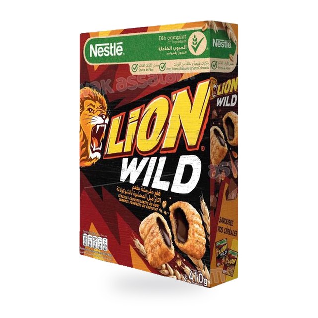 CEREALES AU GOUT CARAMEL FOURREES AU CHOCOLAT LION WILD 410G NESTLE