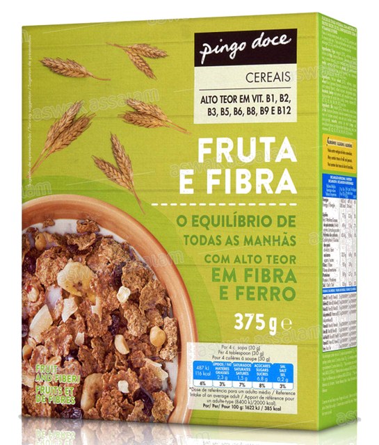 CEREALES AUX FRUITS SECS ET FIBRES 375G PINGO DOCE