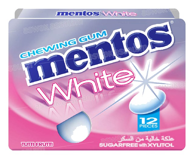 CHEWING-GUM WHITE TUTTI FRUTTI SANS SUCRE 17G MENTOS