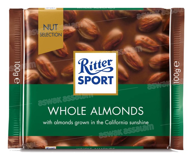 CHOCOLAT AMANDES ENTIERES 100G RITTER SPORT