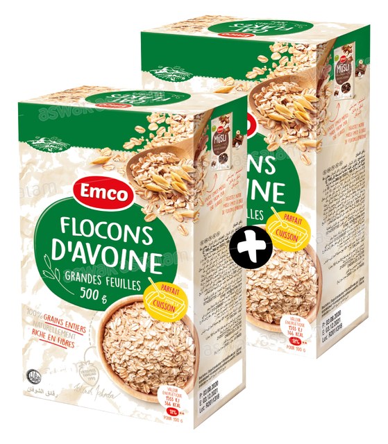 LOT DE 2 FLOCONS D’AVOINE GRANDES FEUILLES 500G EMCO