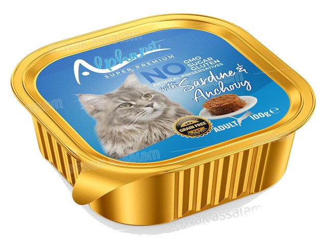 BARQUETTE PATE ANCHOIS ET SARDINE POUR CHAT ADULTE 100G ALPHAPET