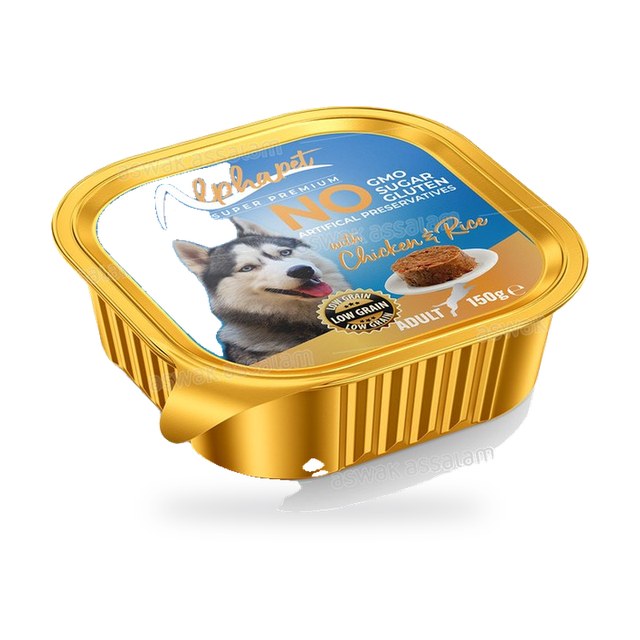 BARQUETTE PATE POULET ET RIZ POUR CHIEN ADULTE 150G ALPHAPET