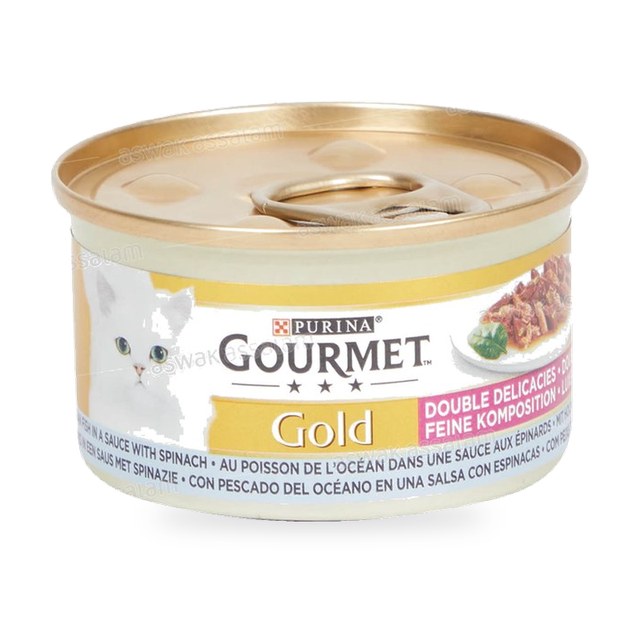 DOUBLE DELICE POUR CHAT AU POISSON ET SAUCE EPINARDS GOURMET GOLD 85G PURINA